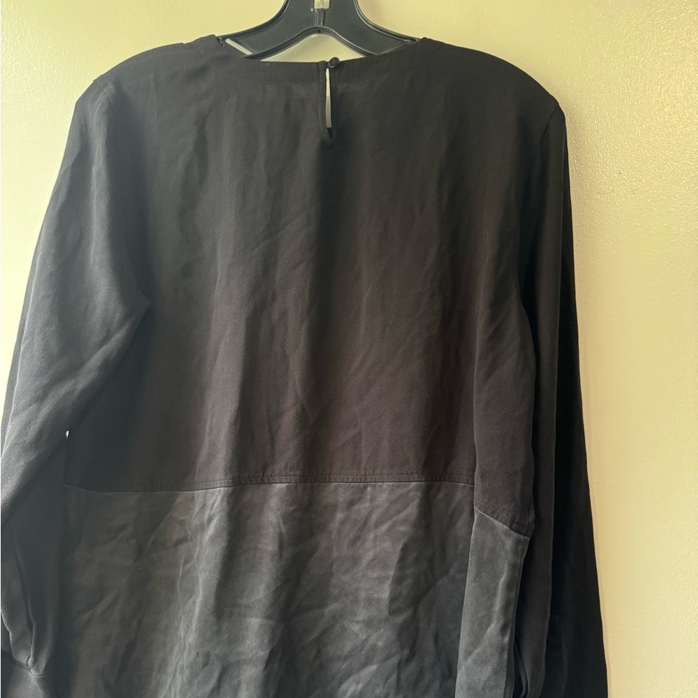 Eileen Fisher Deep Hemlock Black Mixed Silk Crepe Tunic Long Sleeve Blouse - Picture 11 of 13